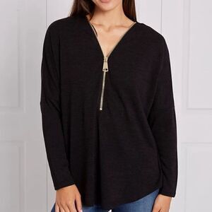 Alfani Black Oversaze Knit Zip Top XL